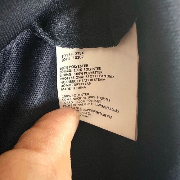 Xscape Noah Illusion Long Sleeve Lace Matte Jersey Gown Ruched Size 6 Navy Gold - Picture 16 of 16